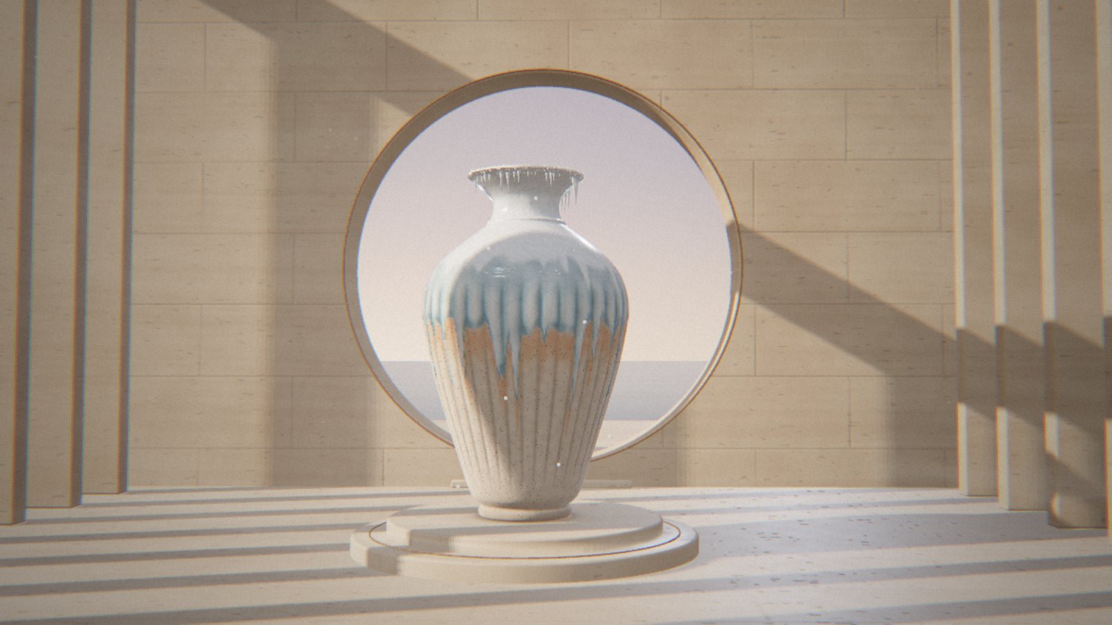 Auvela Living — the Glacier vase in a travertine atelier at northern dusk